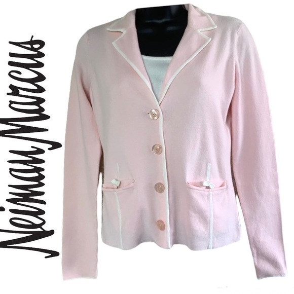 Neiman Marcus baby pink/white sweater/cardigan with white top size S - Picture 1 of 10